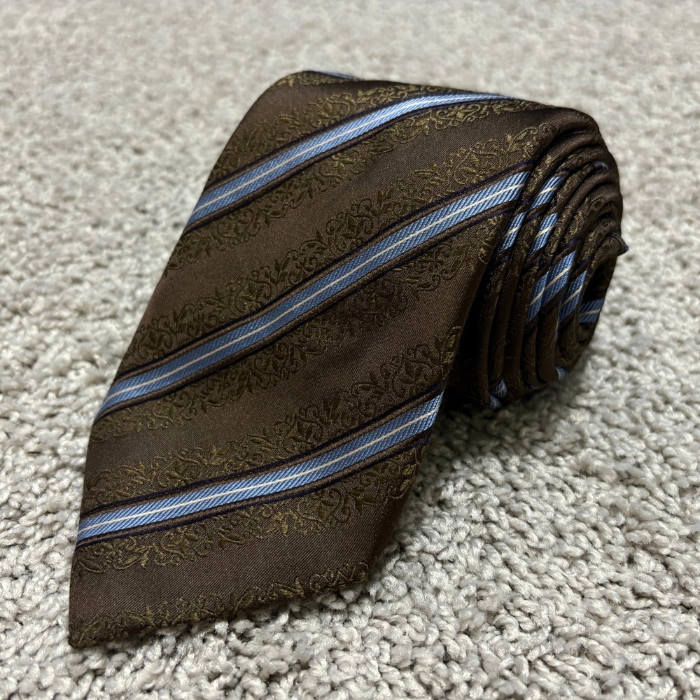 CANALI Tie 3.75 x 59.5" Necktie Brown Blue Floral Striped Jacquard Silk Italy